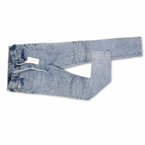 Jean en denim délavé coupe slim et droite pour homme, style moto, taille mi-haute, en coton, pour le printemps et les tenues décontractées - Product Image 1