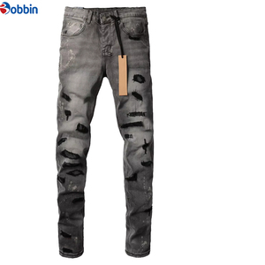 Jeans Negros Ajustados para Hombre, Estilo Casual, Desgastados, Cintura Media, 100% Algodón, Pierna Recta, Tallas Grandes - Product Image 4
