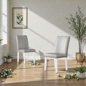 Ensemble de chaises de salle à manger rembourrées argent-blanc, 2 pièces, 25 po x 17,7 po x 37,8 po - Product Image 1