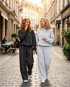 Women's Contrast Line Fleece Tracksuit <b>Set</b> Oversized Pullover Hoodie Wide Leg Jogger Pants Casual Loungewear For Women's - Product Image 2