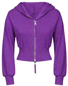 Sudadera con capucha corta morada para mujer, ajustada, de manga larga, de algodón y forro polar, estilo casual urbano, con logotipo personalizado, fabricación ODM - Product Image 1