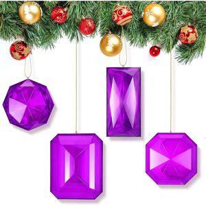 Set di 4 Decorazioni Natalizie da Appendere, Rettangolari in Acrilico con Glitter, 10 cm e 16 cm - Product Image 1