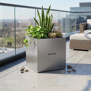 Outdoor Powder Coated Square <b>Cube</b> Metal Planter Box Modern Iron Metal Decor <b>Garden</b> Flower Pot Large Commercial Patio Planter Box - Product Image 1