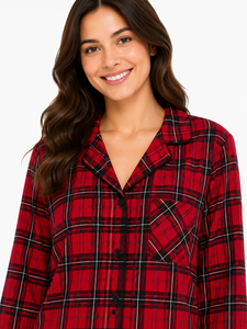 Conjunto de Pijama a Cuadros Rojos para Mujer, Ropa de Dormir de Algodón Premium, Manga Larga, con Botones, Traje de Pijama Cómodo y Suave - Product Image 4
