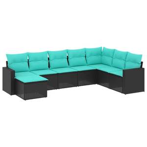 Conjunto de Sofá de Jardín con Patas Ajustables en Ratán PE Negro y Azul, Muebles Grandes de Ratán PE con Diseño Elegante - Product Image 2
