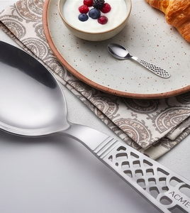 Juego de cucharas contemporáneas Jali con diseño calado, de acero inoxidable con pulido espejo, resistentes al óxido, con corte láser, para cenas familiares y eventos. - Product Image 2