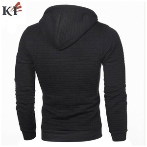 Sweat à capuche décontracté pour homme, coupe ajustée, en maille gaufrée, avec poche zippée, pour l'automne, manches classiques, couleur unie - Product Image 4