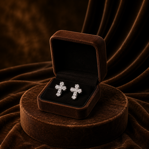 Pendientes de Cruz con Incrustaciones Completas, Joyería de Cruz con Diamantes Cultivados en Laboratorio, Oro Blanco de 10K con Microincrustaciones para Aniversario - Product Image 2