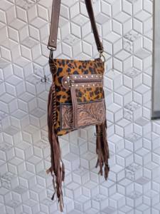 Nouvel arrivage de sac à main à franges en cuir et fourrure d'animal de style occidental sac à bandoulière imprimé léopard sacs de sculpture usinés à la main pour femmes - Product Image 2