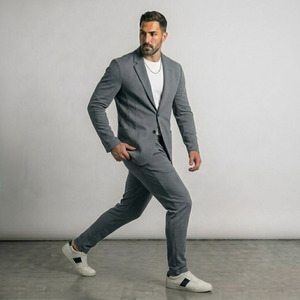 Traje de hombre de doble botonadura elástico, lavable a máquina, blazer sin estructura, pantalones ajustados informales, traje casual para negocios y viajes - Product Image 2