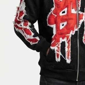 Sudadera con capucha negra personalizada de alta demanda para hombre con estampado rojo en relieve # 1 Prenda de punto de algodón de corte regular estilo streetwear para otoño - Product Image 6
