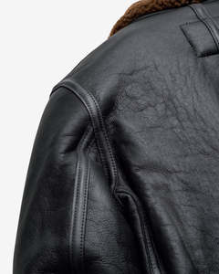 Veste en cuir véritable pour homme avec col en fausse fourrure, col rabattable, coupe classique, coupe-vent, style motard d'hiver - Product Image 5