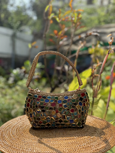 Luxury Beaded Clutch Embroidery Handcrafted Lightweight Designer Shoulder Handbag Women Polyester Zipper Fashion SANGRAJ - Product Image 4