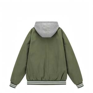 Wholesale Winter Woolen Yarn Dyed Hooded Varsity <b>Jackets</b> <b>Men</b> Custom Logo College Baseball Plain Private Label Windproof <b>jackets</b> - Product Image 2