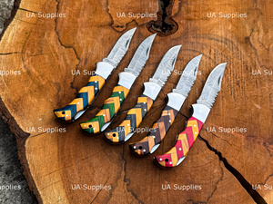 Couteau pliant de poche en acier Damas fait main, à verrouillage arrière, vente en gros, fabricant, extérieur, EDC, qualité industrielle, manche en bois, en vrac - Product Image 5