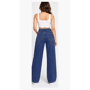 Jeans RavTin para Mujer, con Logotipo en la Cintura, 100% Algodón Denim, Cintura Media, Bolsillo Trasero Doble, Pierna Recta, Largo Completo - Product Image 3