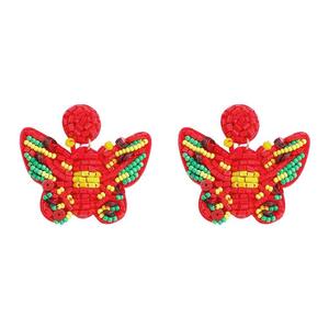 Boucles d'oreilles papillon en toile faites à la main, rouge, vert, jaune, design ethnique, bijoux de mode pour femmes et filles, nouvel an - Product Image 1