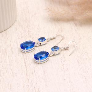 Natural Tanzanite Quartz 925 Sterling <b>Silver</b> Drop <b>Earrings</b>, Oval Faceted Blue Gemstone <b>Dangle</b> <b>Earrings</b>, Handmade Fine Jewelry - Product Image 3