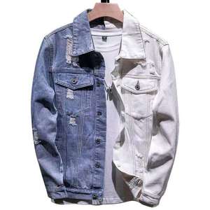 เสื้อแจ็คเก็ตยีนส์ผู้ชาย ปกคอปก แขนยาว ปิดด้วยเชือกผูก แต่งขาดๆ แบบลำลอง ทรงปกติ ใส่ได้ในฤดูใบไม้ผลิ กันน้ำ - Product Image 5