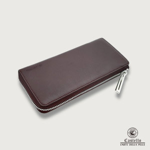 Castello Men's Women's Unisex <b>Wallet</b> Genuine Cowhide Soft Leather L-Zipper Polyester Stylish Long Design - Product Image 3