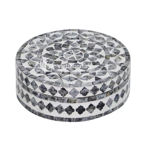 Mosaic Inlaid <b>Box</b>, Round Mother of Pearl Inlaid Wooden Jewelry <b>Box</b>, Daisy Pattern MOP Decorative Canister for <b>Keepsakes</b> & Vanity - Product Image 4