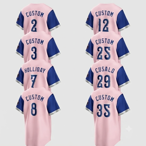 Maillot de baseball personnalisé rose et bleu avec nom et numéro, uniforme d'équipe, vêtements de sport athlétiques, chemise sublimée en gros - Product Image 1