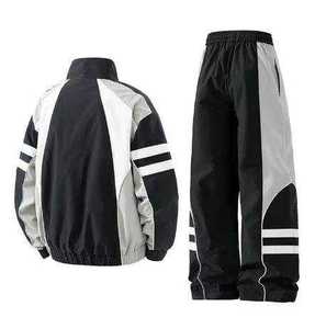Unisex Tracksuit <b>Set</b> Color Blocking Sporty Full Sleeve Breathable Autumn Wear Regular Fit Drawstring Pant - Product Image 2