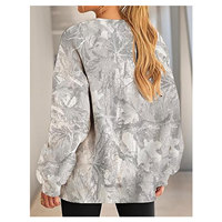 Sudadera de Camuflaje para Mujer, Estilo Oversize con Estampado Gráfico de Hoja de Arce, Cuello Redondo, Manga Larga, Estilo Y2K, Sudadera Informal para Otoño