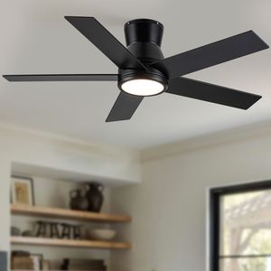 Ventilatore da Soffitto Nero a Profilo Basso da 52 Pollici con Luce, Elegante Decorazione per la Casa - Product Image 2