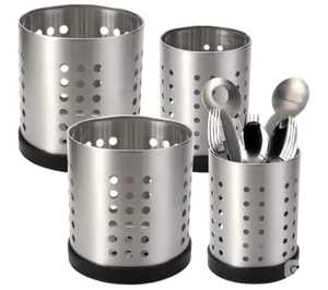 Modern Stainless Steel Utensil Holder <b>Set</b> Perforated Design Kitchen Cutlery Organizer Anti Slip Base Spoons Forks Tools - Product Image 1