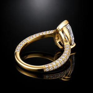 Anillo de Compromiso de Oro Amarillo de 14K con Diamante Cultivado en Laboratorio de 3 Quilates con Corte de Pera, Anillo de Boda con Pavé para Mujer - Product Image 2