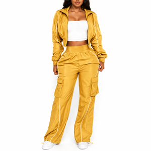 New Style Women Cargo <b>Pants</b> Tracksuit Set Windbreaker Zip Jacket 2 Piece Streetwear Nylon Suit - Product Image 2