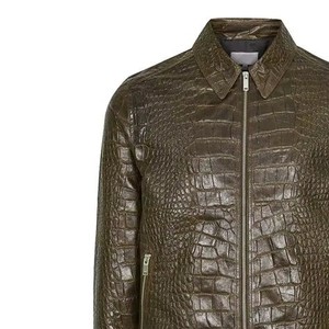 Veste en cuir véritable gaufré croco pour homme, col rabattu, fermeture éclair sur le devant, style motard, vêtement d'automne - Product Image 6