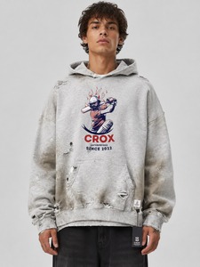 เสื้อฮู้ดดี้ยูนิเซ็กส์ทรงโอเวอร์ไซส์ สไตล์วินเทจ แต่งดีเทลขาดๆ ผ้าฝ้าย 100% นุ่มสบาย เหมาะสำหรับใส่ในฤดูหนาวและใส่ได้ทุกวัน - Product Image 1