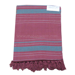 Sustainable Handwoven <b>Bed</b> Maroon <b>Throw</b> Blanket Striped Cotton with Fringes <b>for</b> Decorative Use Wholesale Woven <b>Throw</b> Blanket - Product Image 2