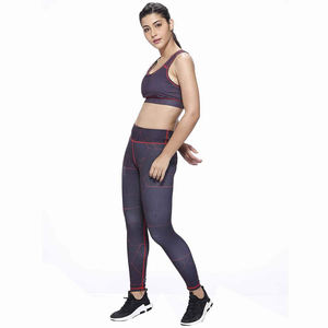 Ensemble de sport 2 pièces pour femme, motif uni, compression, vêtements de sport, taille élastique, pour yoga - Product Image 3