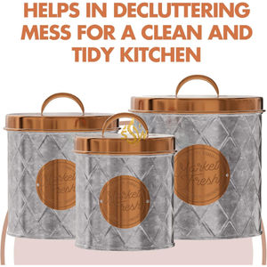 Juego de 3 Recipientes Metálicos Galvanizados para Cocina, Recipientes para Té, Azúcar y Café, Recipientes de Almacenamiento de Alimentos con Asa - Product Image 5