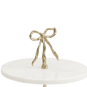 Precio al por mayor: Elegante soporte de mármol de dos niveles para tartas con lazo decorativo para exhibición en el hogar. - Product Image 1