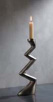 Support de bougie en aluminium argenté en forme de zigzag, fait à la main, sans plomb, durable, texturé, pour la décoration de la maison, centre de table