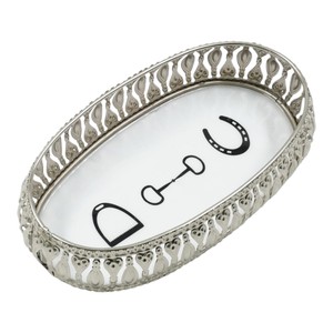 Bandeja metálica ovalada con diseño de accesorios para caballos, impresa con esmalte blanco, bandejas de plata alemana, bandeja decorativa para ideas de regalos. - Product Image 3