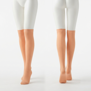 Women Scrub Socks Premium 220 GSM Cotton Polyester Spandex Knit Peach <b>Knee</b> <b>High</b> Custom Embroidery Jacquard Logo OEM ODM - Product Image 1