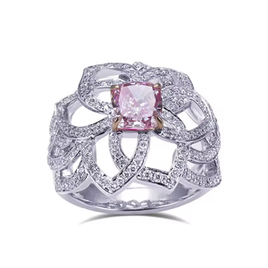 Flower Shape Pink Diamond Cocktail Ring Pave Setting 18K Solid Gold Women's Luxury Jewelry - Product Image 4