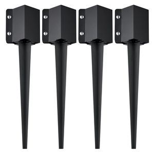 Set di 4 Picchetti di Ancoraggio per Recinzioni, 24 x 4 x 4 Pollici Diametro Esterno, 3,5 x 3,5 Pollici Diametro Interno, in Metallo Verniciato a Polvere Nera - Product Image 1