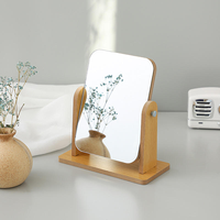Miroir de maquillage carré sur pied avec cadre en bois, miroir de table cosmétique portable pour coiffeuse