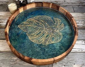 Plateau de service en bois de luxe HASAN CRAFT au design moderne, motif personnalisé, forme polie Meena, compatible lave-vaisselle, cuisine - Product Image 5