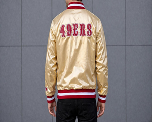 Chaqueta bomber satinada dorada auténtica vintage de los San Francisco 49ers, recruda los días de gloria, chaqueta de alta calidad para hombre. - Product Image 3