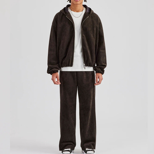 Custom OEM Vintage Washed Hoodie Tracksuit Men Streetwear <b>Zip</b> <b>Up</b> <b>Jacket</b> Loose Fit Sweatpants Two Piece Set For Wholesale - Product Image 1