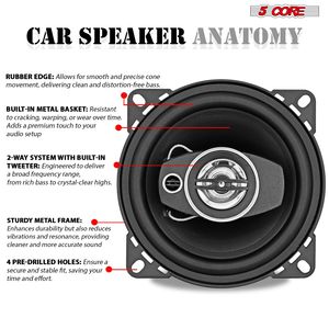 Altoparlanti Coassiali per Auto a 5 Nuclei, 4 Coppie, 250W, 4 Ohm, Subwoofer a 2 Vie con Super Tweeter, Audio per Portiera - Product Image 6