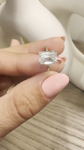 Bague solitaire en or massif 14 carats pour femme, sertie d'un halo de 3 carats de diamants de laboratoire taille émeraude, cadeau d'anniversaire, bague de mariage - Product Image 2