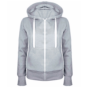 Sudadera con capucha y cremallera para mujer, con estampado frontal, estilo invierno, gris sólido, mezcla de algodón, manga larga, tejido sin forro - Product Image 3